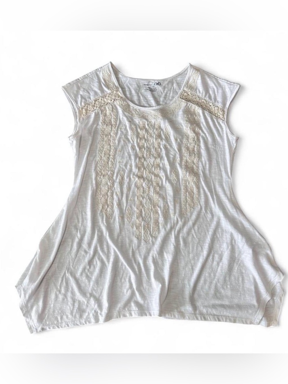 Cottagecore White Lace-Trim Embroidered Scoop Neck Tank